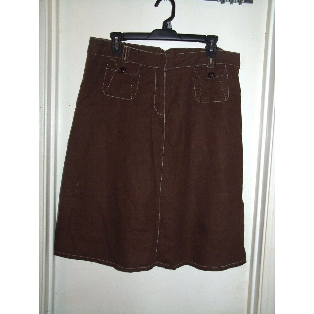 Carole Little‎ Brown A-Line Skirt Women Size 12 Linen Blend Knee Length Lined